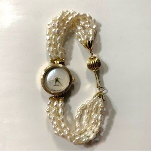 VTG World Pacific Pearl Wrist Watch Real Rice Pearls Gold Tone Ball Clasp 7.5"L